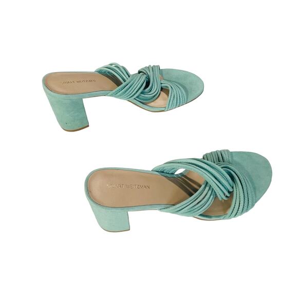 Stuart Weitzman Womens 8.5 Twist Block 75 Slide Suede Heels Eucalyptus Green - Picture 8 of 12